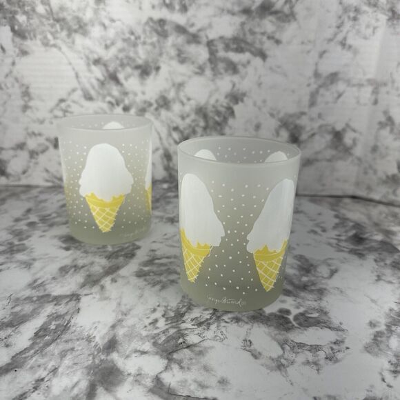 Vintage Mid Century Georges Briard Ice Cream Cone Frosted Glasses Set of 4 - Picture 4 of 13